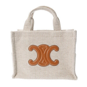 Celine Cabas Thais Triomphe Handbag White Grey Canvas Leather